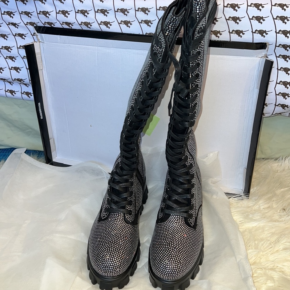 Nasty gal diamanté lace up combat boots - Picture 7 of 16